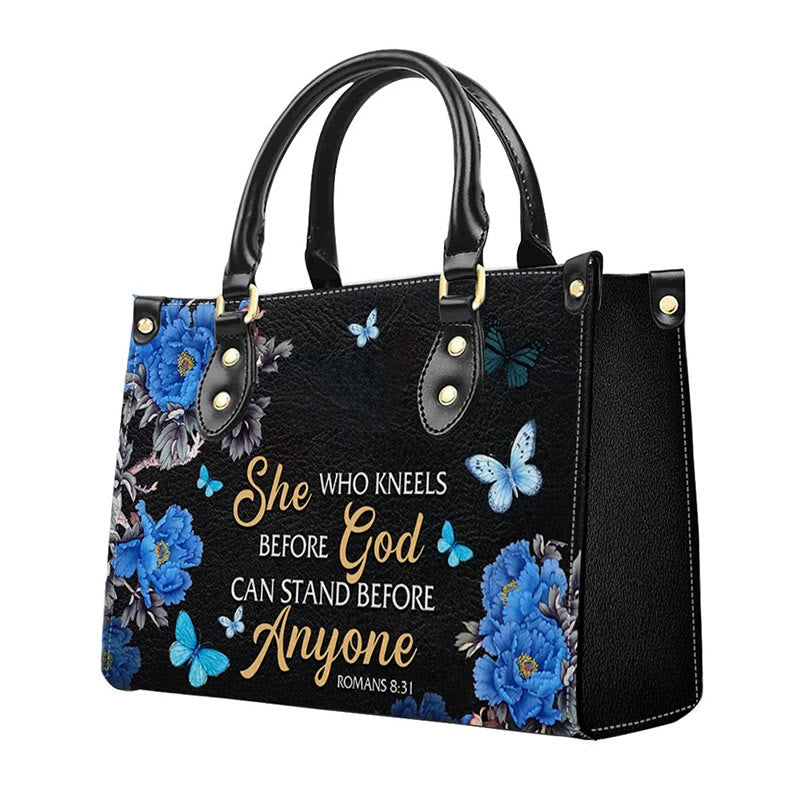 Christianartworkshop Elegant Floral Handbag with Scripture Quote: God Is with Her - image 2