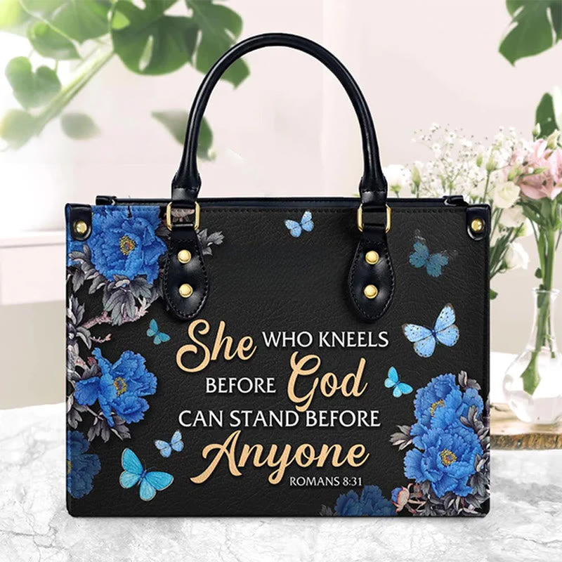 Christianartworkshop Elegant Floral Handbag with Scripture Quote: God Is with Her - Handbag - image 1