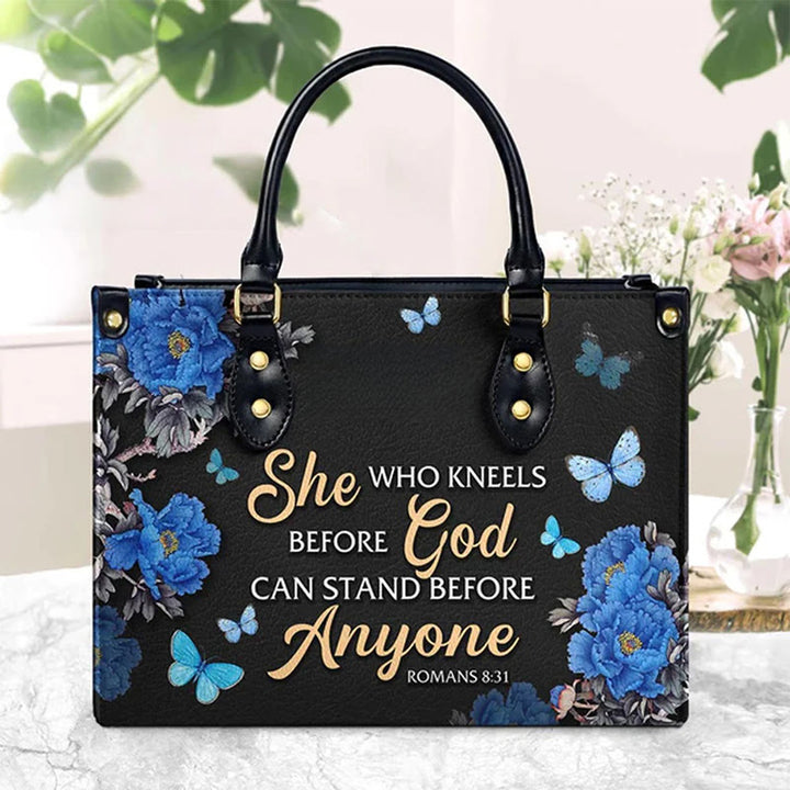 Christianartworkshop Elegant Floral Handbag with Scripture Quote: God Is with Her - Handbag - image 1