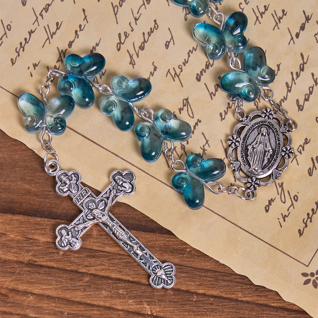 Christianartworkshop Faith is th Hope: Wings of Devotion Shimmering Blue Butterfly Prayer Bracelet, Animal Rosary - image 9
