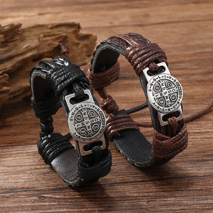 Christianartworkshop Classic 2 Color St. Benedict Leather Bracelet: Symbol of Faith and Courage - image 0