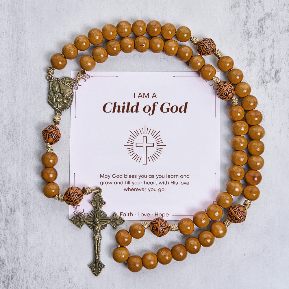 Christianartworkshop Jesus Is The Gift: 10mm Olive Wood Bead Handmade Rosary with Gift Card - Child of God - image 1