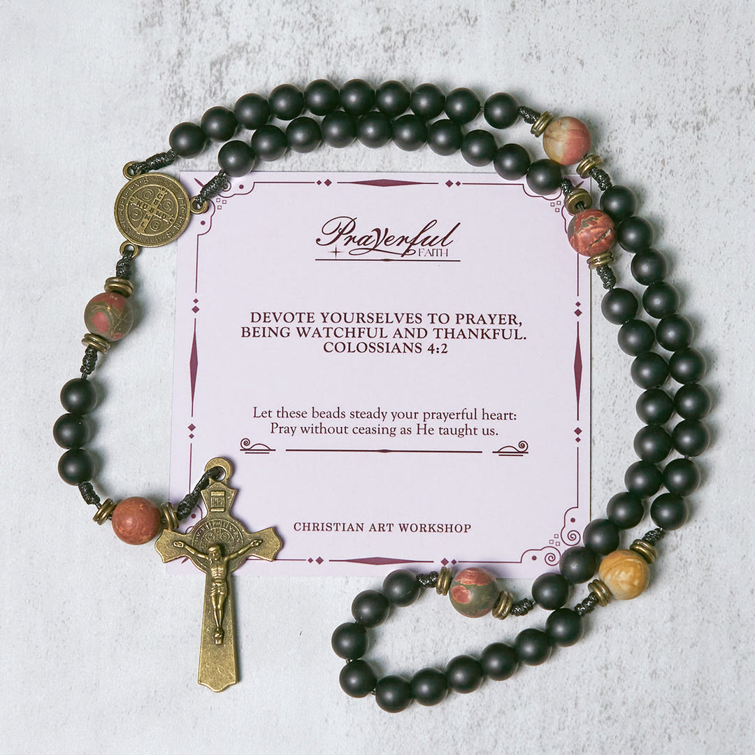 Christianartworkshop PRAYERFUL FAITH:Handcrafted Matte Black and Earth-Tone Rosary with Gift Card - PRAYERFUL FAITH - image 1