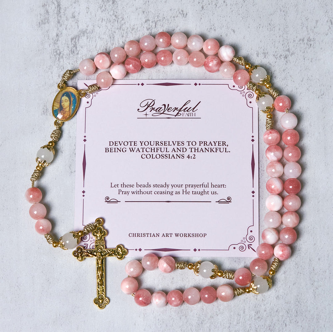 Christianartworkshop PRAYERFUL FAITH: Handmade Pink Glossy Beads Rosary with Gift Card - PRAYERFUL FAITH - image 1