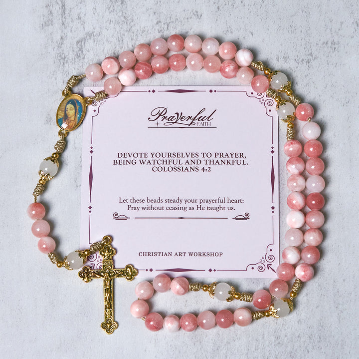 Christianartworkshop PRAYERFUL FAITH: Handmade Pink Glossy Beads Rosary with Gift Card - PRAYERFUL FAITH - image 1