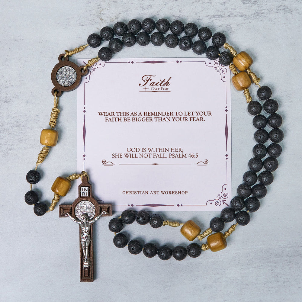 Christianartworkshop PRAYERFUL FAITH: Handmade Natural Durable Volcanic Stone Rosary with Gift Card - FAITH OVER FEAR - image 2
