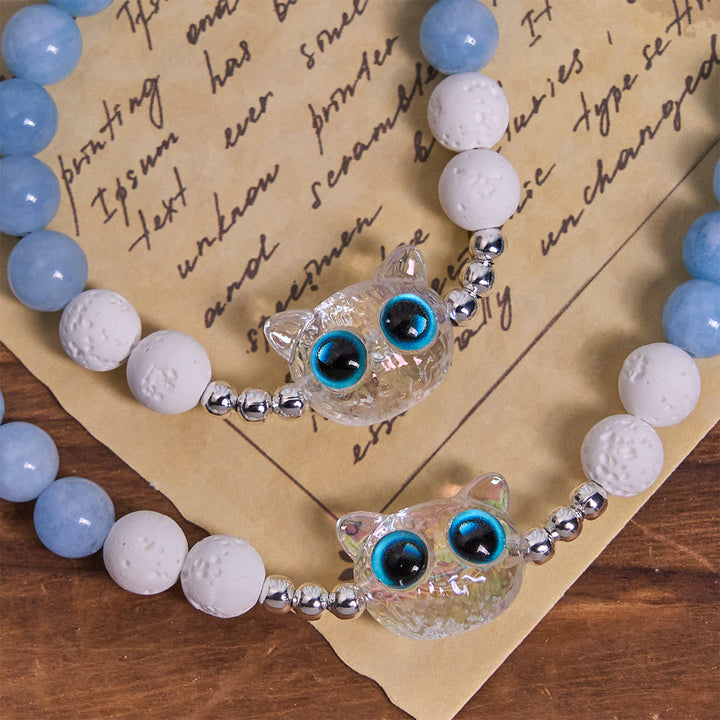 Christianartworkshop Aquamarine & White Lava Stone with Glass Cat Rosary: Memorial Your Pet, Pray for Love - image 7