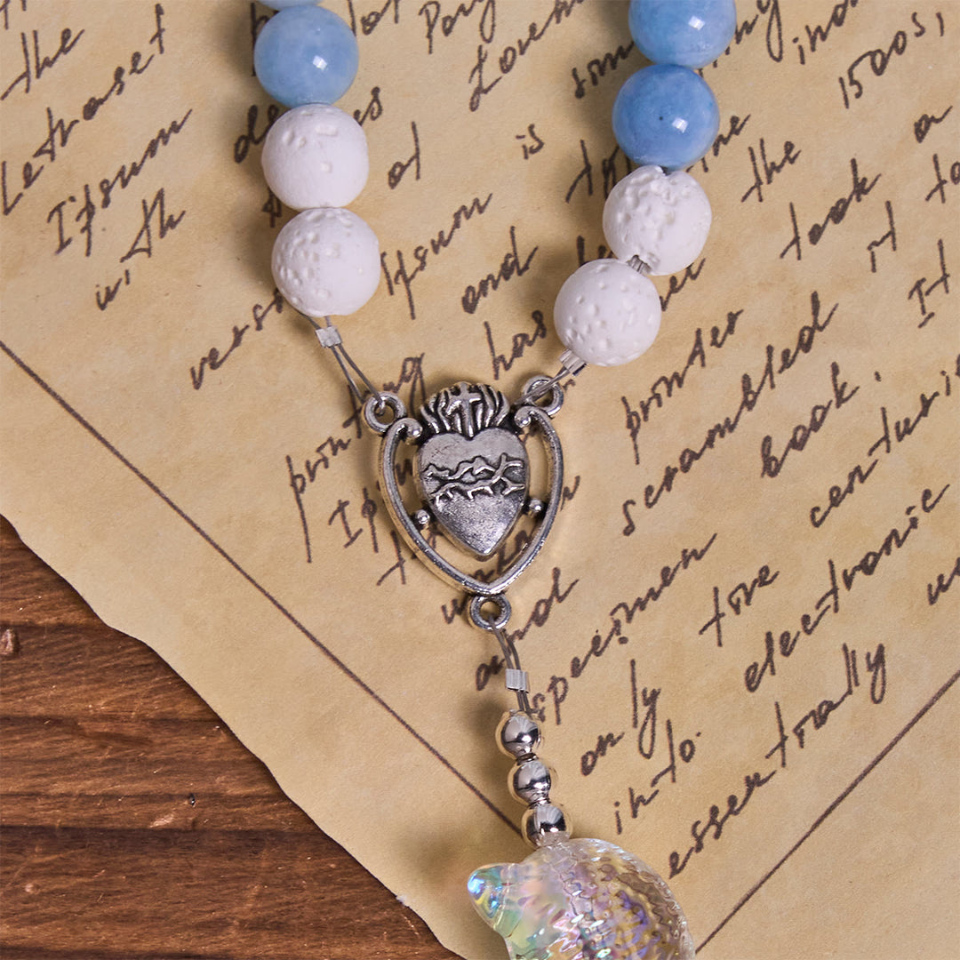 Christianartworkshop Aquamarine & White Lava Stone with Glass Cat Rosary: Memorial Your Pet, Pray for Love - image 8