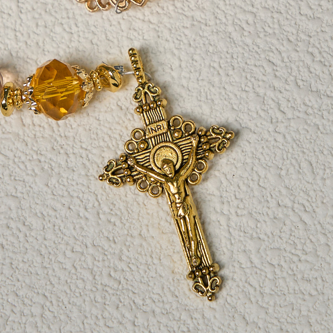 Christianartworkshop Shimmering Amber Beads Rosary Featuring Graceful Our Lady of Guadalupe Medal - image 8