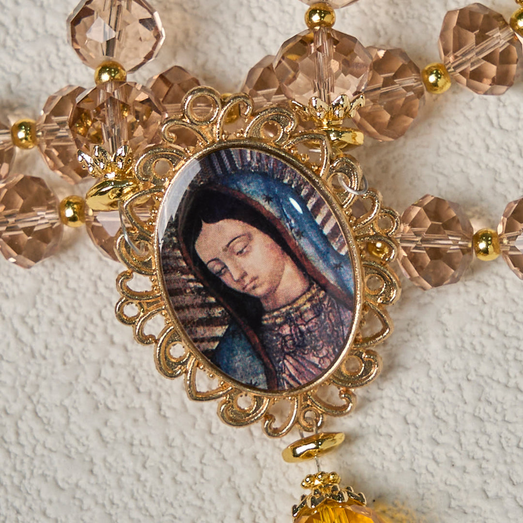 Christianartworkshop Shimmering Amber Beads Rosary Featuring Graceful Our Lady of Guadalupe Medal - image 7