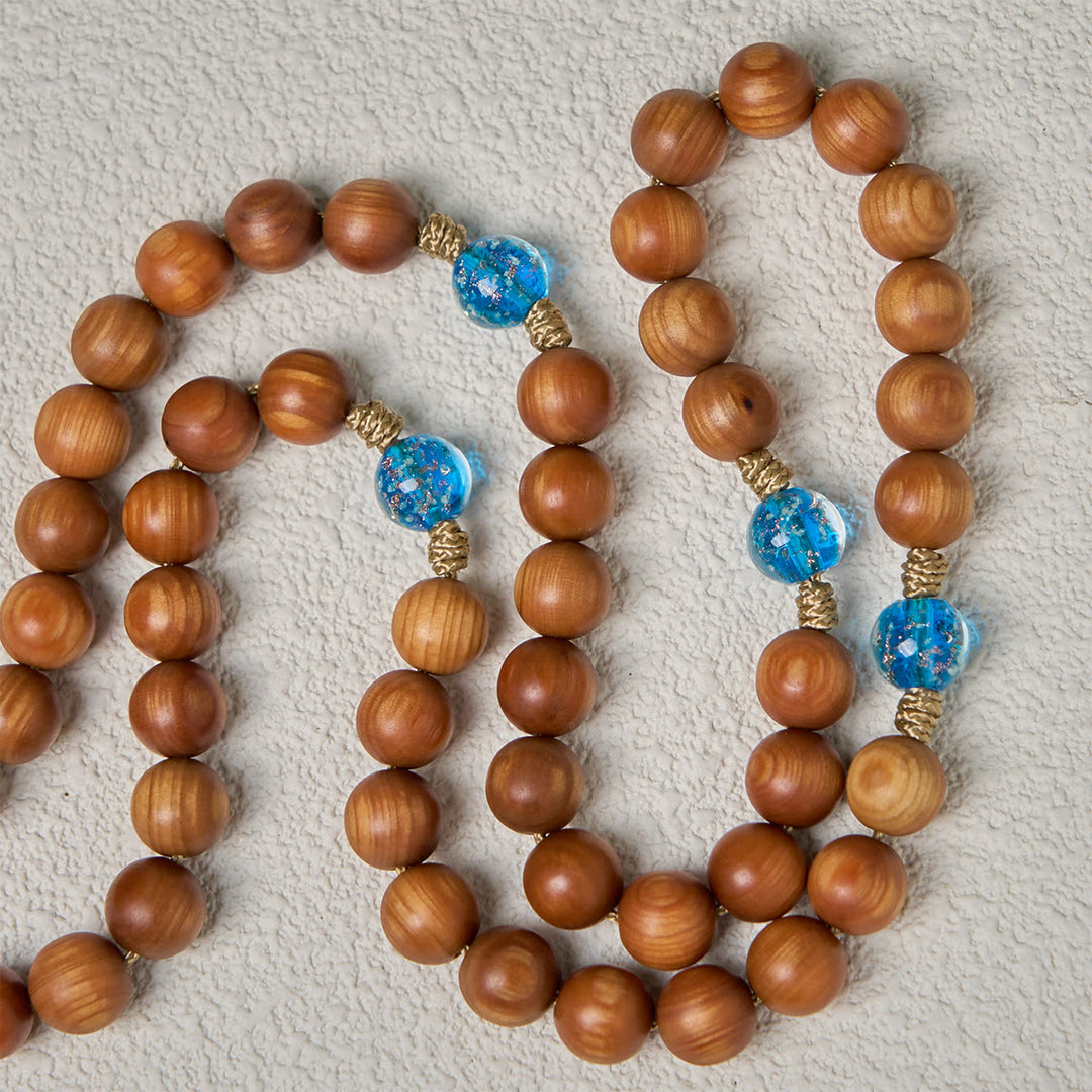 Christianartworkshop Rustic Thuja Wooden & Ocean Blue Rosary with Holy Family Guidance & Blessing - image 7