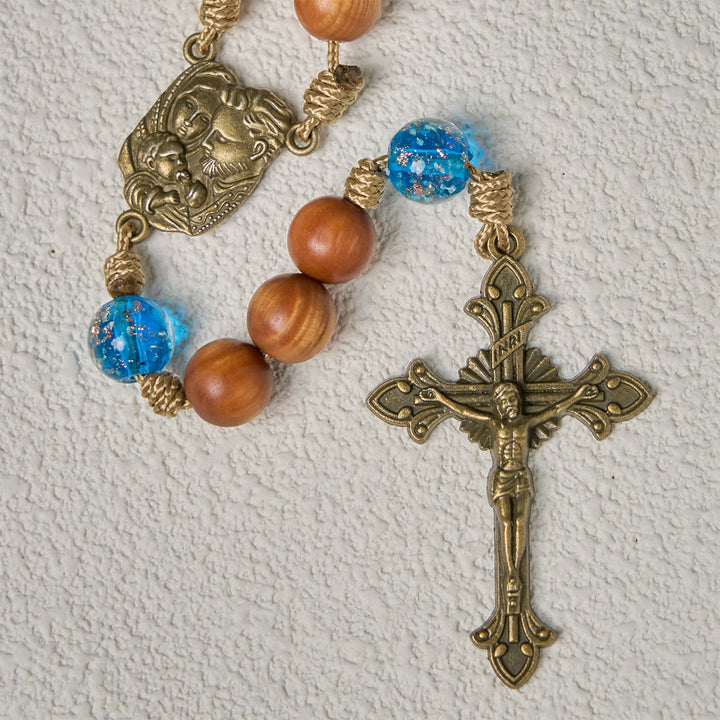 Christianartworkshop Rustic Thuja Wooden & Ocean Blue Rosary with Holy Family Guidance & Blessing - image 8