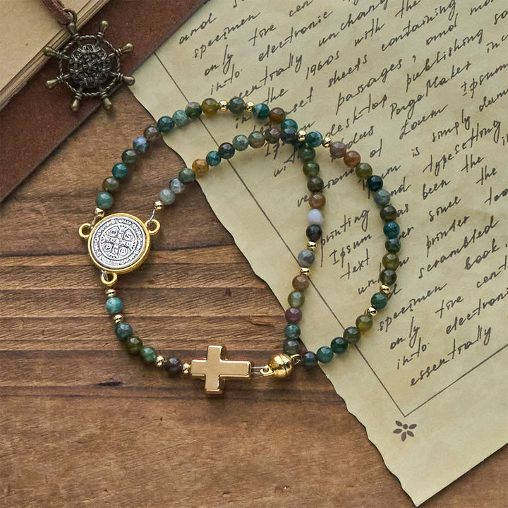 Christianartworkshop Handmade Earth Tone Rosary Bracelets with Cross & St. Benedict Charm - St. Benedict & Cross - image 1