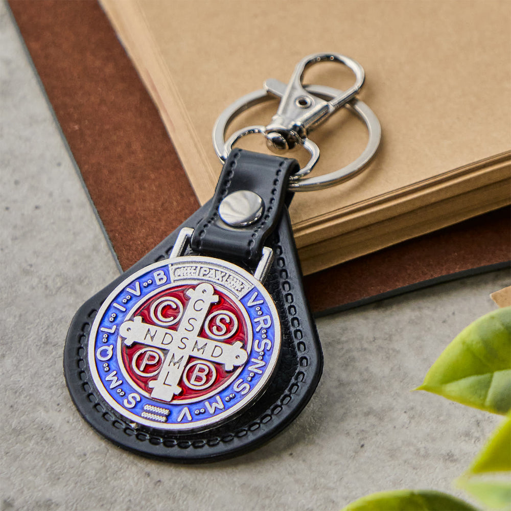 Christianartworkshop PU Leather Saint Benedict Cross Keychain for Daily Spiritual Protection - image 1