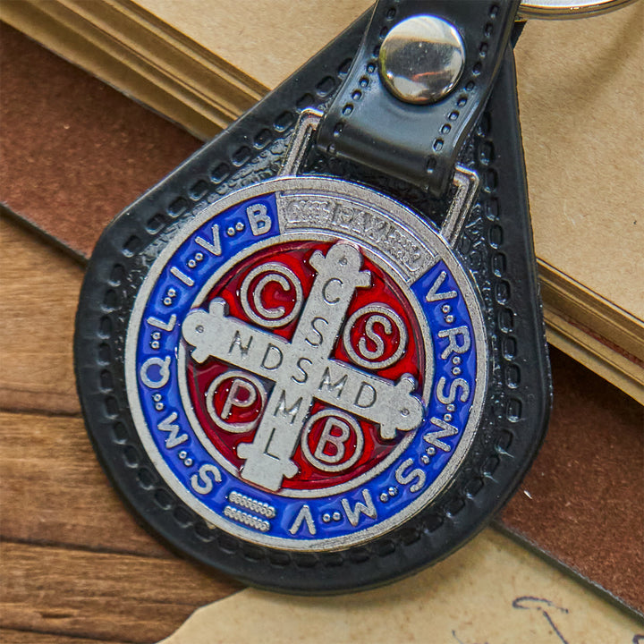 Christianartworkshop PU Leather Saint Benedict Cross Keychain for Daily Spiritual Protection - image 3