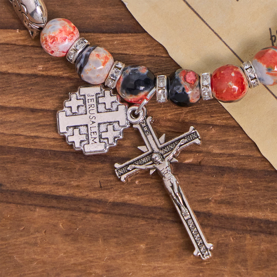 Christianartworkshop Calico Cat Pray Rosary & Bracelets Memorial Set in Artificial Marbling Agate Beads - image 14