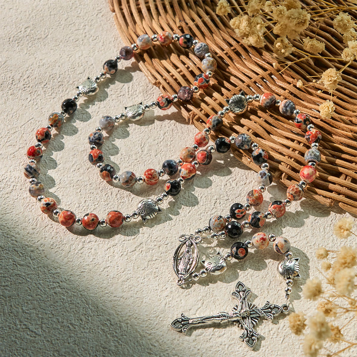 Christianartworkshop Calico Cat Pray Rosary & Bracelets Memorial Set in Artificial Marbling Agate Beads - image 4
