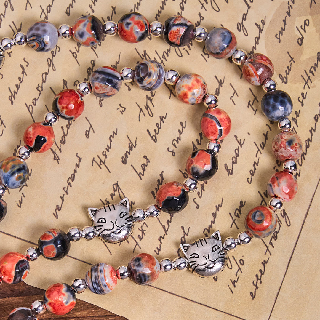 Christianartworkshop Calico Cat Pray Rosary & Bracelets Memorial Set in Artificial Marbling Agate Beads - image 10