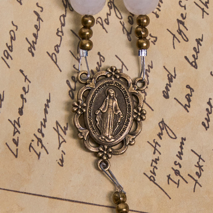 Christianartworkshop Serene White Quartz and Sacred Turtle Prayer Rosary with Miraculous Medal - image 6