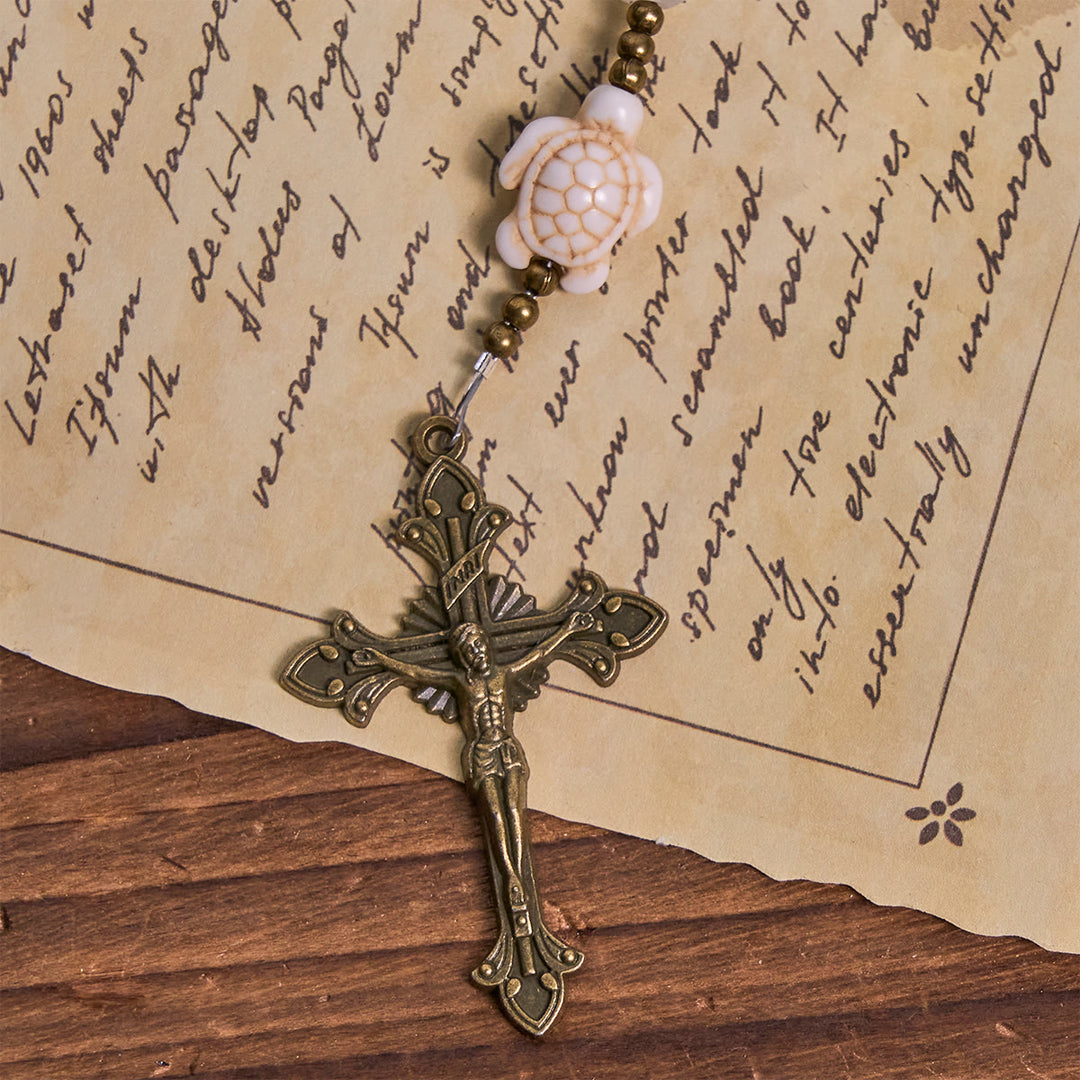 Christianartworkshop Serene White Quartz and Sacred Turtle Prayer Rosary with Miraculous Medal - image 8