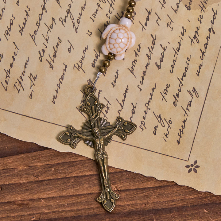 Christianartworkshop Serene White Quartz and Sacred Turtle Prayer Rosary with Miraculous Medal - image 8