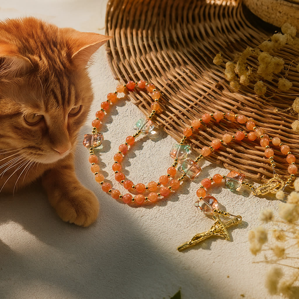 Christianartworkshop Orange Tabby Companion Rosary with Carnelian Beads for Pray & Loving Memorial - Orange Tabby Rosary - image 0
