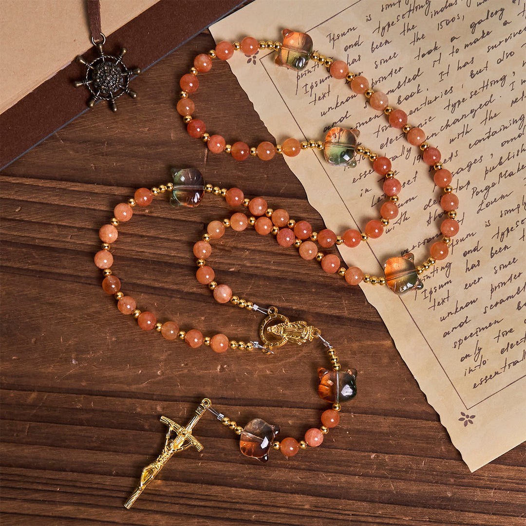 Christianartworkshop Orange Tabby Companion Rosary with Carnelian Beads for Pray & Loving Memorial - image 4