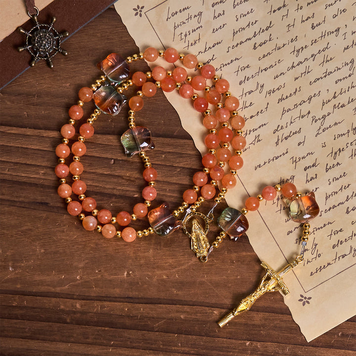 Christianartworkshop Orange Tabby Companion Rosary with Carnelian Beads for Pray & Loving Memorial - image 5