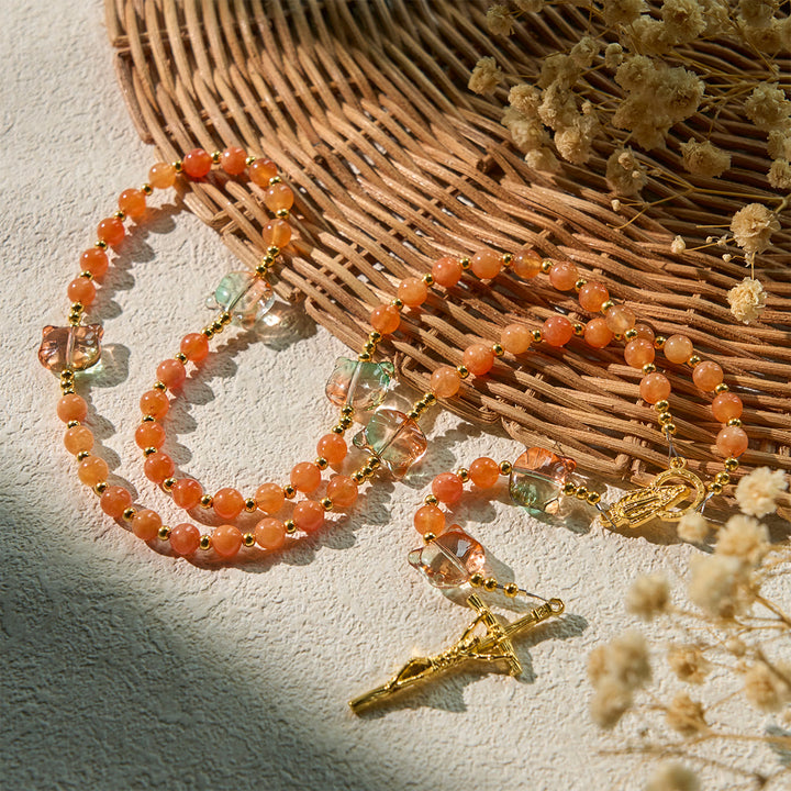 Christianartworkshop Orange Tabby Companion Rosary with Carnelian Beads for Pray & Loving Memorial - image 1