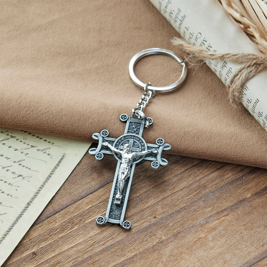 Christianartworkshop Antique Green & Antique Silver Crucifix with St. Benedict Keychain - image 7