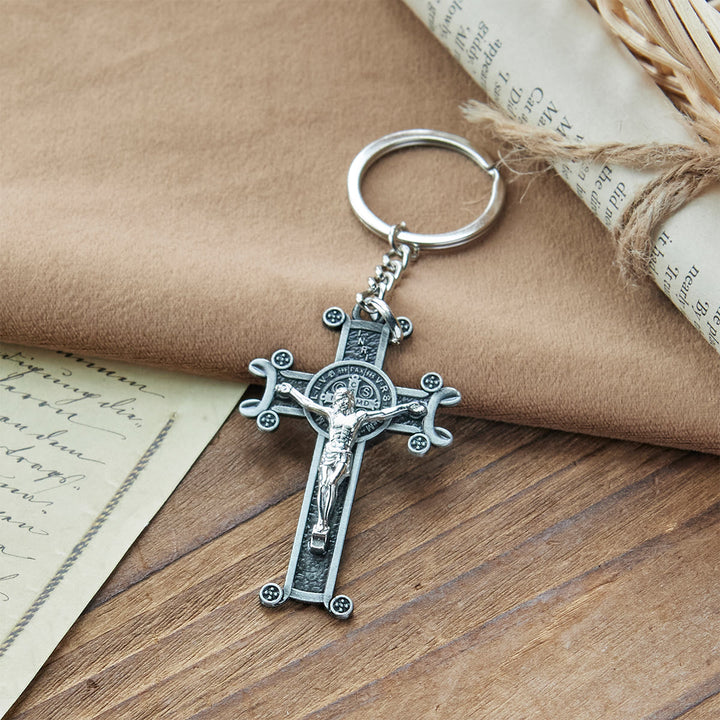 Christianartworkshop Antique Green & Antique Silver Crucifix with St. Benedict Keychain - image 7