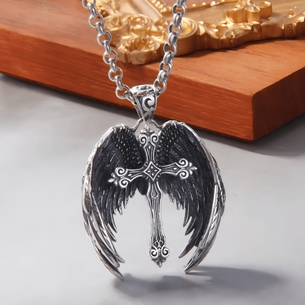 Christianartworkshop Guardian Angel Wings Cross Pendant Necklace: Spiritual Protection Jewelry - image 1