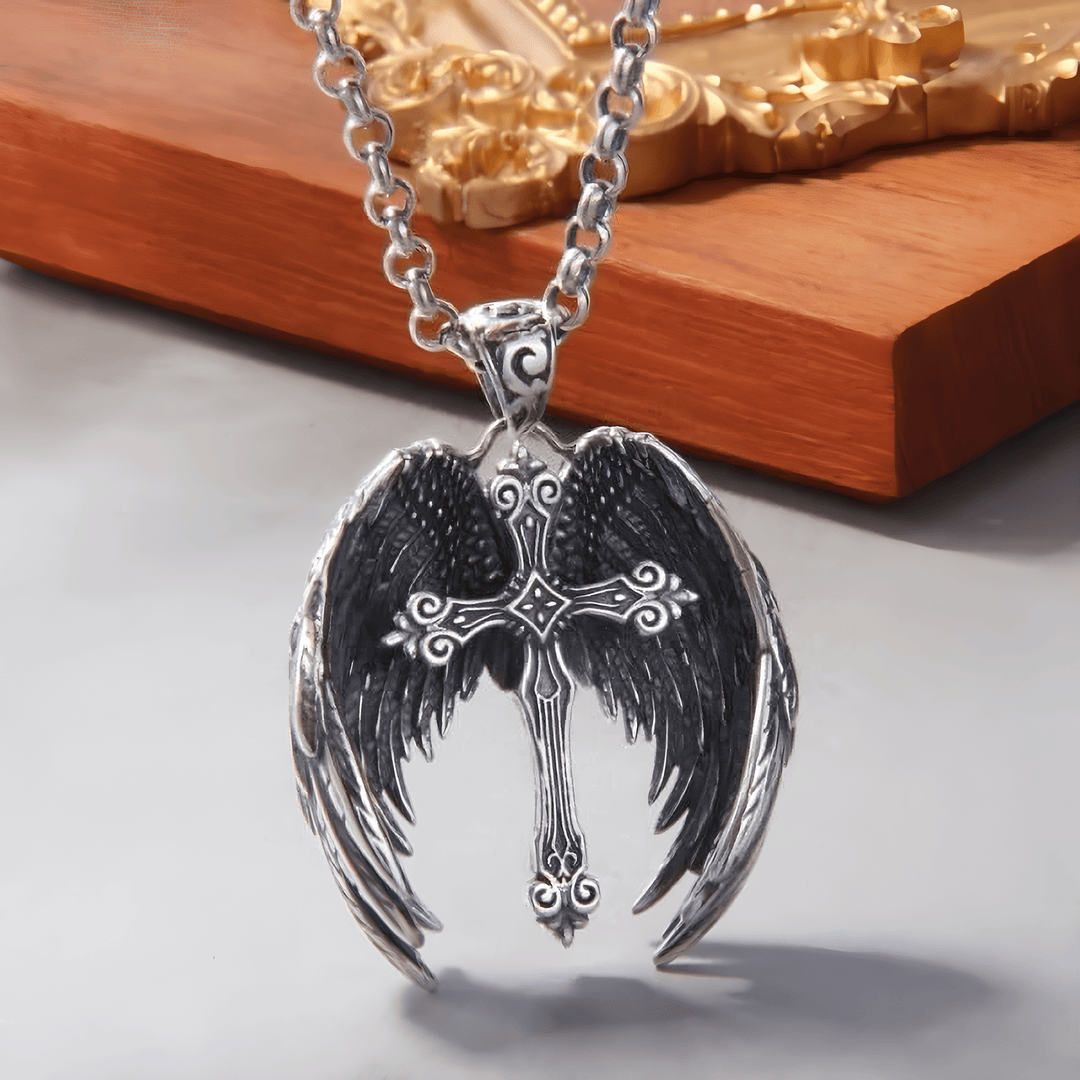 Christianartworkshop Guardian Angel Wings Cross Pendant Necklace: Spiritual Protection Jewelry - image 1