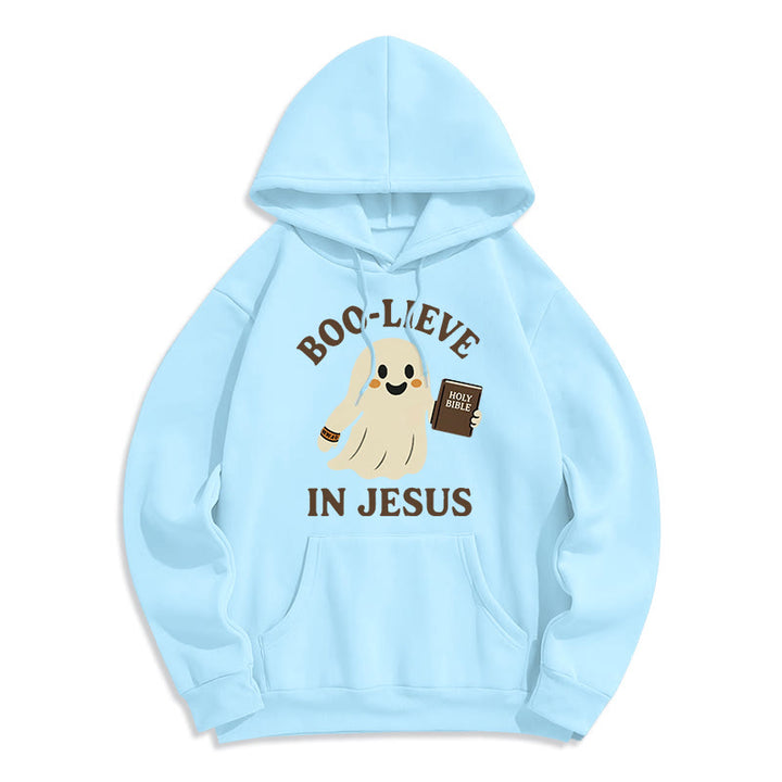 Christianartworkshop Boo-Lieve in Jesus Faith Over Fear Fleece Lined Polyester Hoodie - Blue - 2XL - image 7