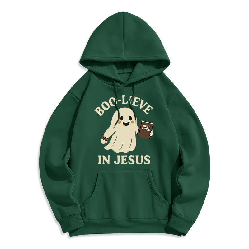 Christianartworkshop Boo-Lieve in Jesus Faith Over Fear Fleece Lined Polyester Hoodie - Green - 2XL - image 3