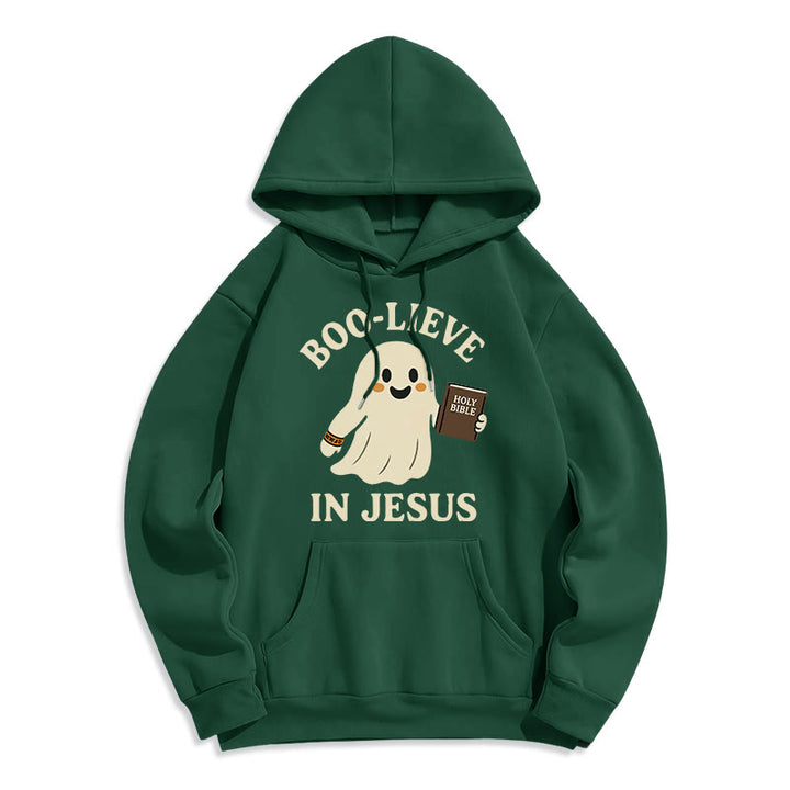 Christianartworkshop Boo-Lieve in Jesus Faith Over Fear Fleece Lined Polyester Hoodie - Green - 2XL - image 3