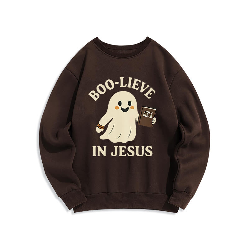 Christianartworkshop Boo-Lieve in Jesus Faith Over Fear Fleece Lined Polyester Sweatshirt - Brown - 2XL - image 0