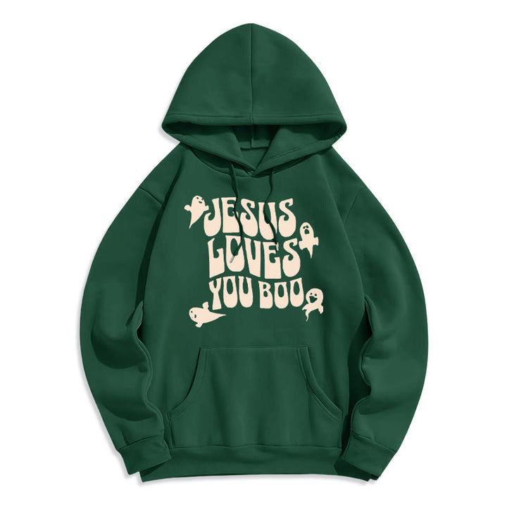 Christianartworkshop Jesus Loves You Boo Fleece Lined Polyester Hoodie - Green - 2XL - image 4