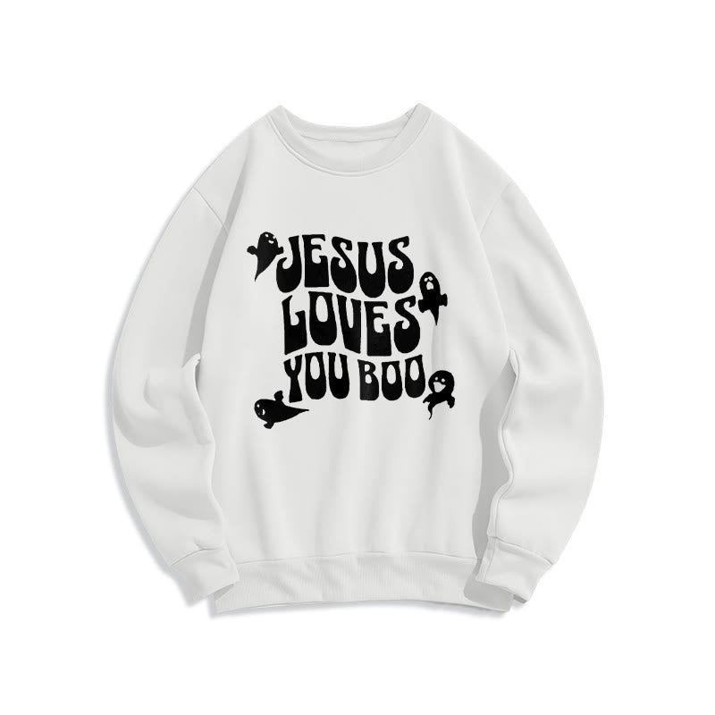 Christianartworkshop Jesus Loves You Boo Fleece Lined Polyester Sweatshirt - White - 2XL - image 3