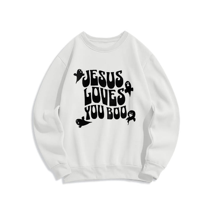 Christianartworkshop Jesus Loves You Boo Fleece Lined Polyester Sweatshirt - White - 2XL - image 3