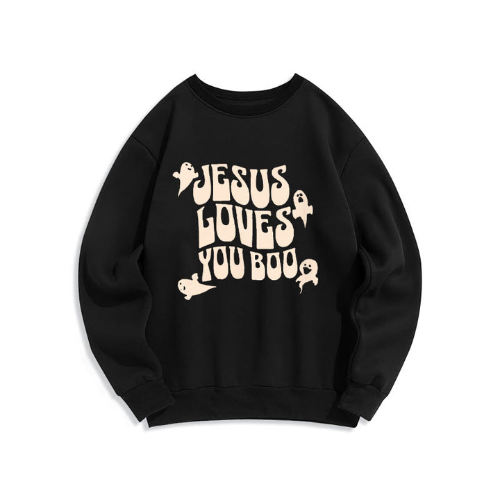 Christianartworkshop Jesus Loves You Boo Fleece Lined Polyester Sweatshirt - Black - 2XL - image 1