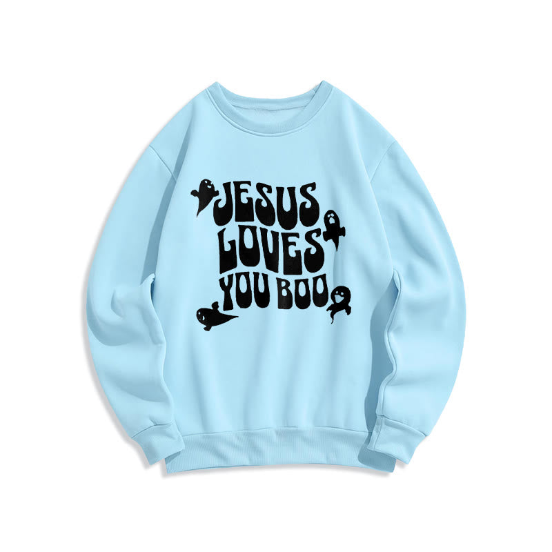 Christianartworkshop Jesus Loves You Boo Fleece Lined Polyester Sweatshirt - Blue - 2XL - image 4