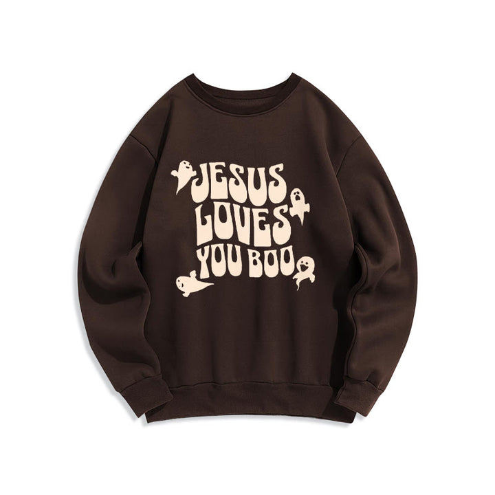 Christianartworkshop Jesus Loves You Boo Fleece Lined Polyester Sweatshirt - Brown - 2XL - image 7