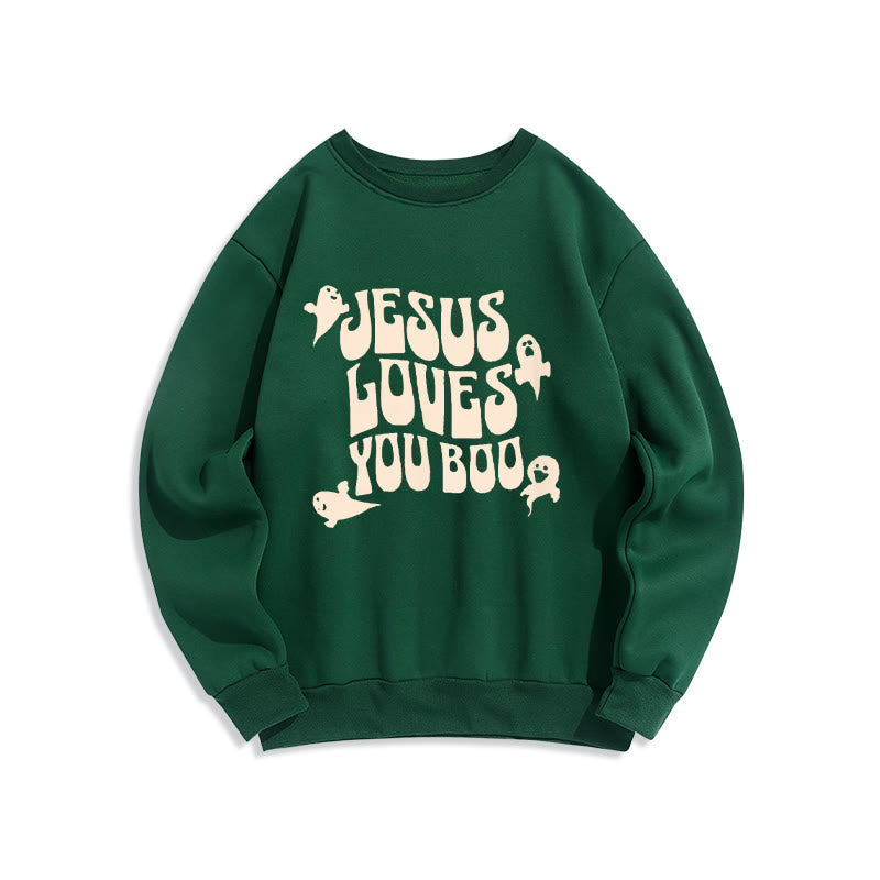 Christianartworkshop Jesus Loves You Boo Fleece Lined Polyester Sweatshirt - Green - 2XL - image 6