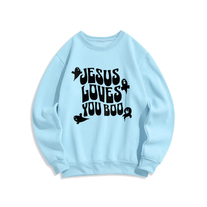 Christianartworkshop Jesus Loves You Boo Fleece Lined Polyester Sweatshirt - Blue - 2XL - image 3