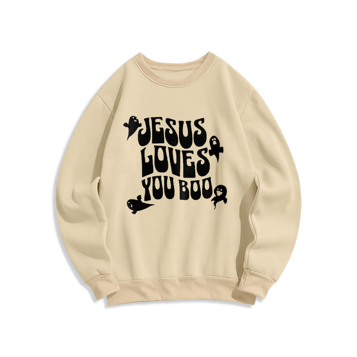 Christianartworkshop Jesus Loves You Boo Fleece Lined Polyester Sweatshirt - Beige - 2XL - image 4