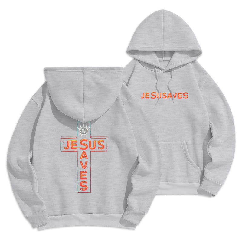 Christianartworkshop Jesus Saves Cross Graphic Faith Statement Fleece Lined Polyester Hoodie - Grey - 2XL - image 7