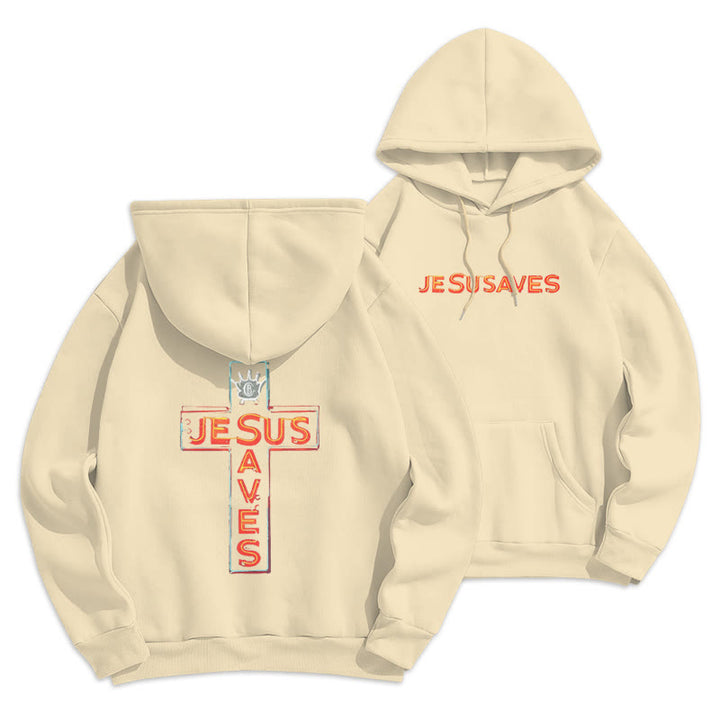 Christianartworkshop Jesus Saves Cross Graphic Faith Statement Fleece Lined Polyester Hoodie - Beige - 2XL - image 8