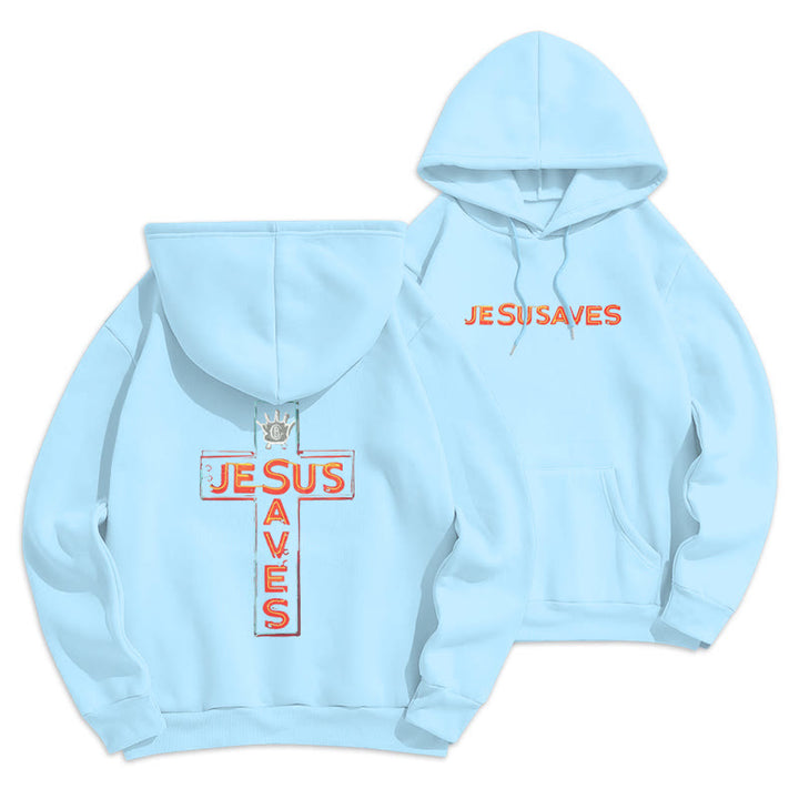 Christianartworkshop Jesus Saves Cross Graphic Faith Statement Fleece Lined Polyester Hoodie - Blue - 2XL - image 6
