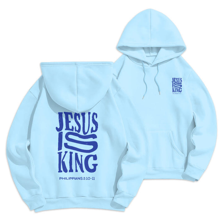 Christianartworkshop Bold Street Style Jesus Is King Bold Fleece Lined Polyester Hoodie - Blue - 2XL - image 2